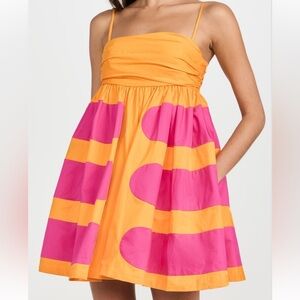AMUR Aslin Color Block Mini Dress Yellow Pink Ruched